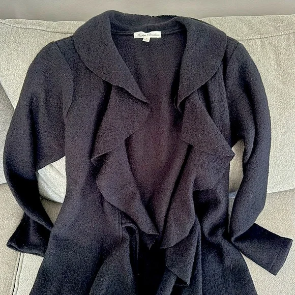 Marisa Christina size small 100% wool black ruffle coat - Picture 3 of 5